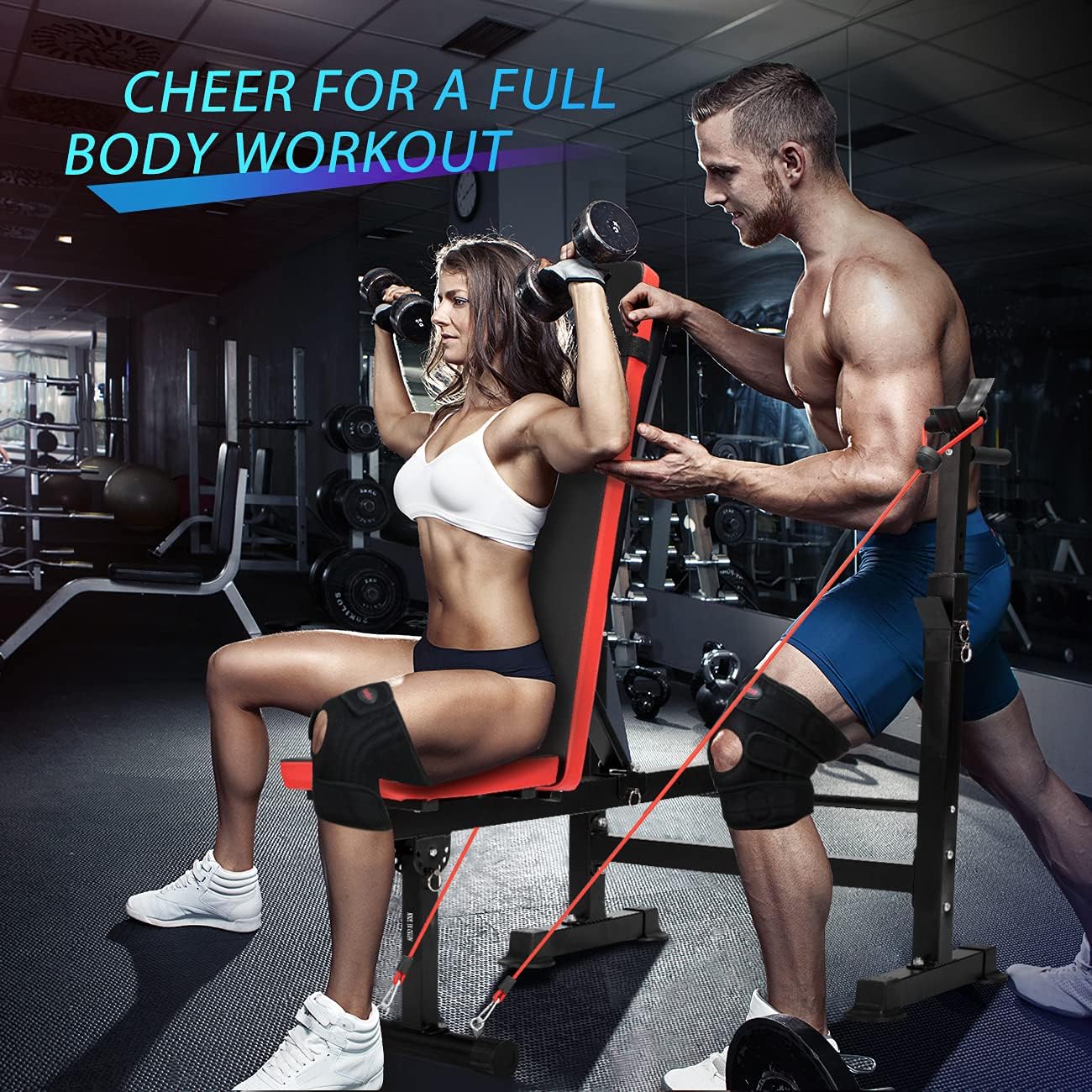 VIVOHOME Adjustable Folding Multi-Function Weight Bench with Barbell Rack Set Incline Decline Capability for Full Body Workout Home Gym Strength Training Easy Storage Black Red 330LBS: Sports & Outdoors