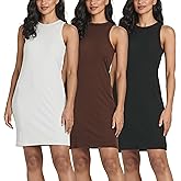 Real Essentials 3 Pack: Women's Mini Ribbed Jersey Tank Sleeveless High Neck Dress