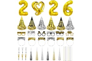 YQUQWN 40 PCS New Years Eve Party Supplies 2026 Black Gold 2026 Happy New Years Decorations Set Includes Hats, Glasses, Squawkers Blowers, Headbands, Balloons, Necklaces New Year Decor 2026