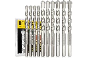 DTRUCTIEW 10PCS Masonry Drill Bits Set, 5/16"-1/2"Concrete Drill Bit Set with Industrial Strength Carbide Tips, Concrete Drill Bit Set for Tile Glass Marble Brick Wood Stainless Steel Thin Iron Metal