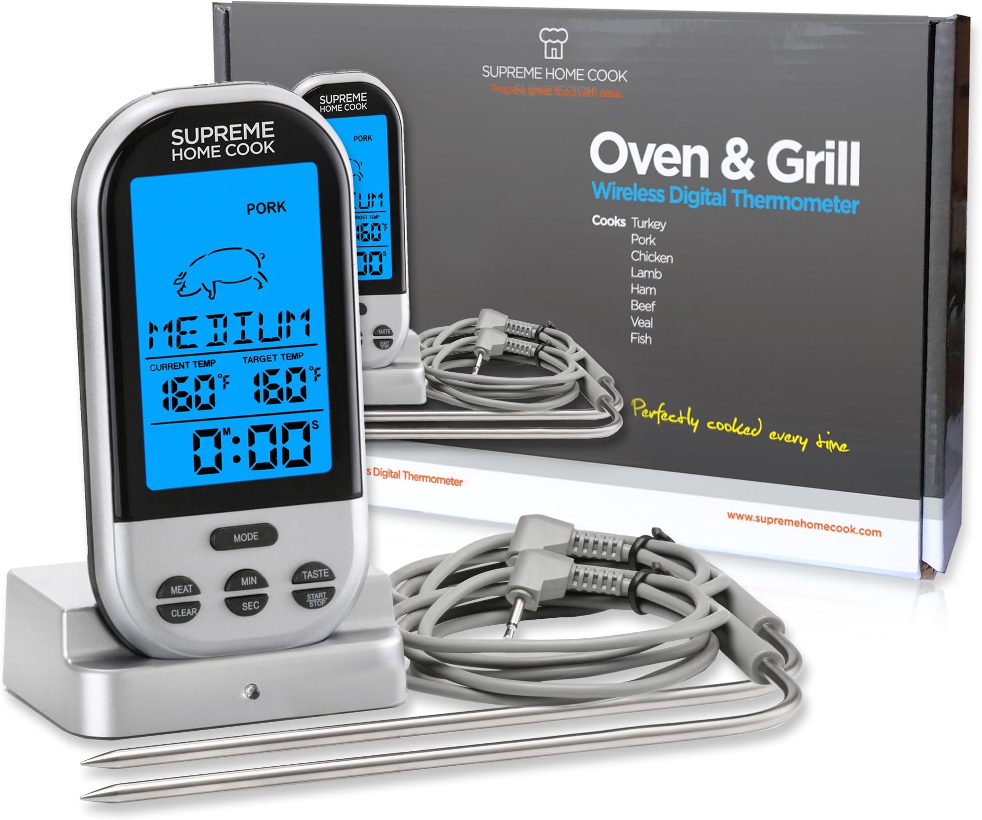 Supreme Home Cook Wireless Oven and Grill Digital Long Range Meat Thermometer with Timer