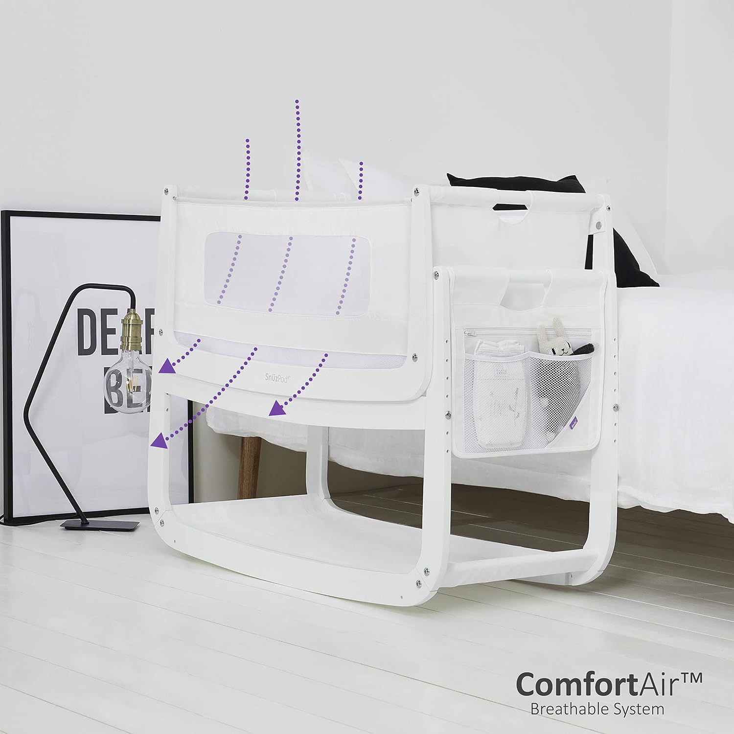 SnuzPod 4 Bedside Crib, Rocking Next to Me Crib with Lift off Bassinet, Lightweight Portable Baby Bed Cot with Zip-Down Wall - Image 4