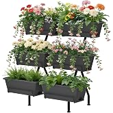 ETELI Vertical Raised Garden Bed 3 Tier Garden Planter Indoor Outdoor Herb Planter with 6 Removable Boxes Standing Garden Planter with Drainage Holes Elevated Raised Bed for Patio Balcony Porch, Grey