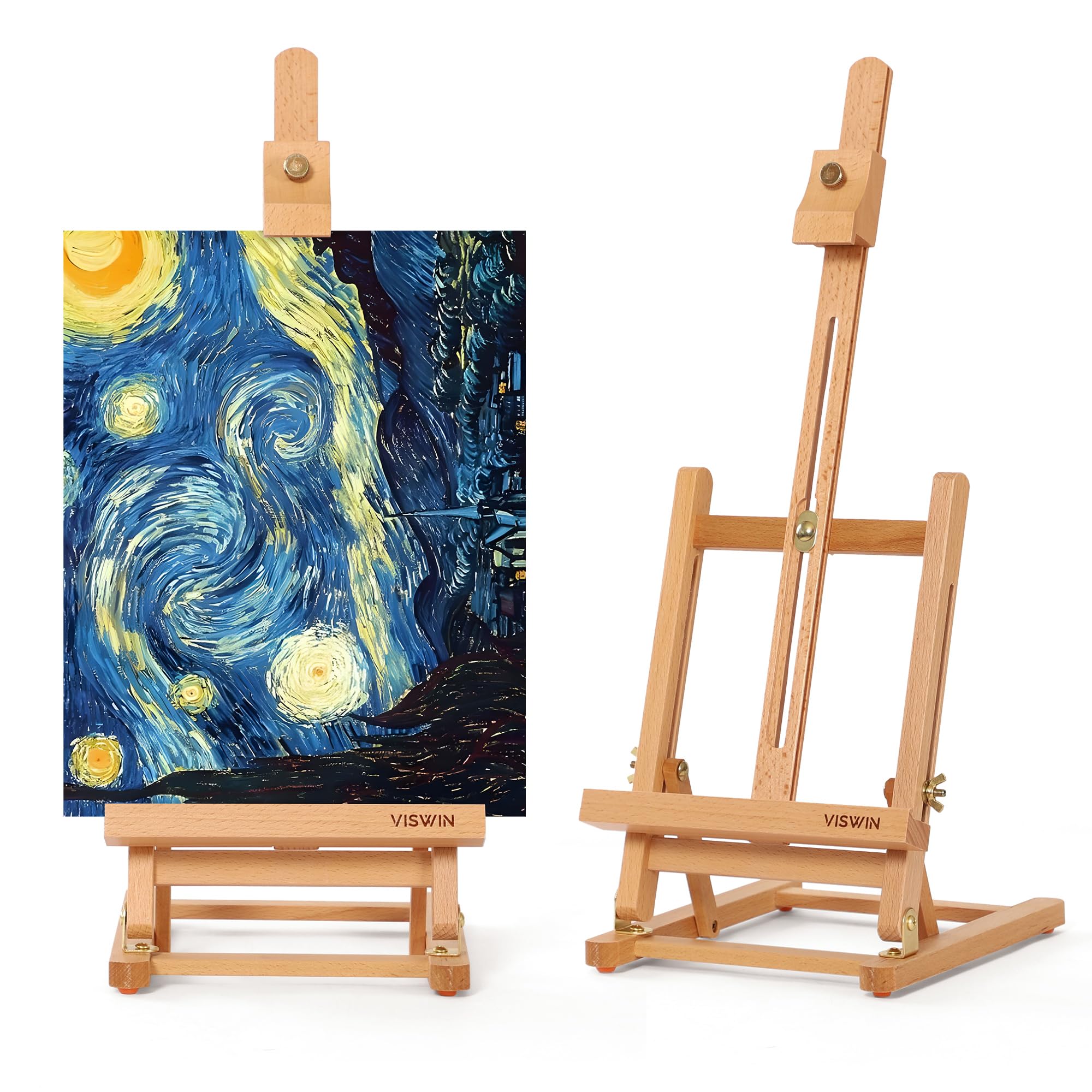 VISWIN 25" H Small H-Frame Tabletop Easel, Adjustable Beech Wood Art Table Top Easel for Painting, Holds Canvas up to 16", Portable Display Desk Easel Stand for Adults, Artists, Beginners - Natural