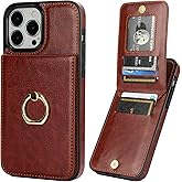 KIHUWEY for iPhone 13 Pro Max Case Wallet with Credit Card Holder, 360° Rotation Ring PU Leather Magnetic Clasp Kickstand Heavy Duty Protective Cover for Women and Men 6.7 Inch (Brown)