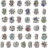 TOAOB 60pcs Assorted European Beads Large Hole Spacer Beads Antique Silver Rhinestone Charms Supplies for Bracelet Necklace Jewelry Making