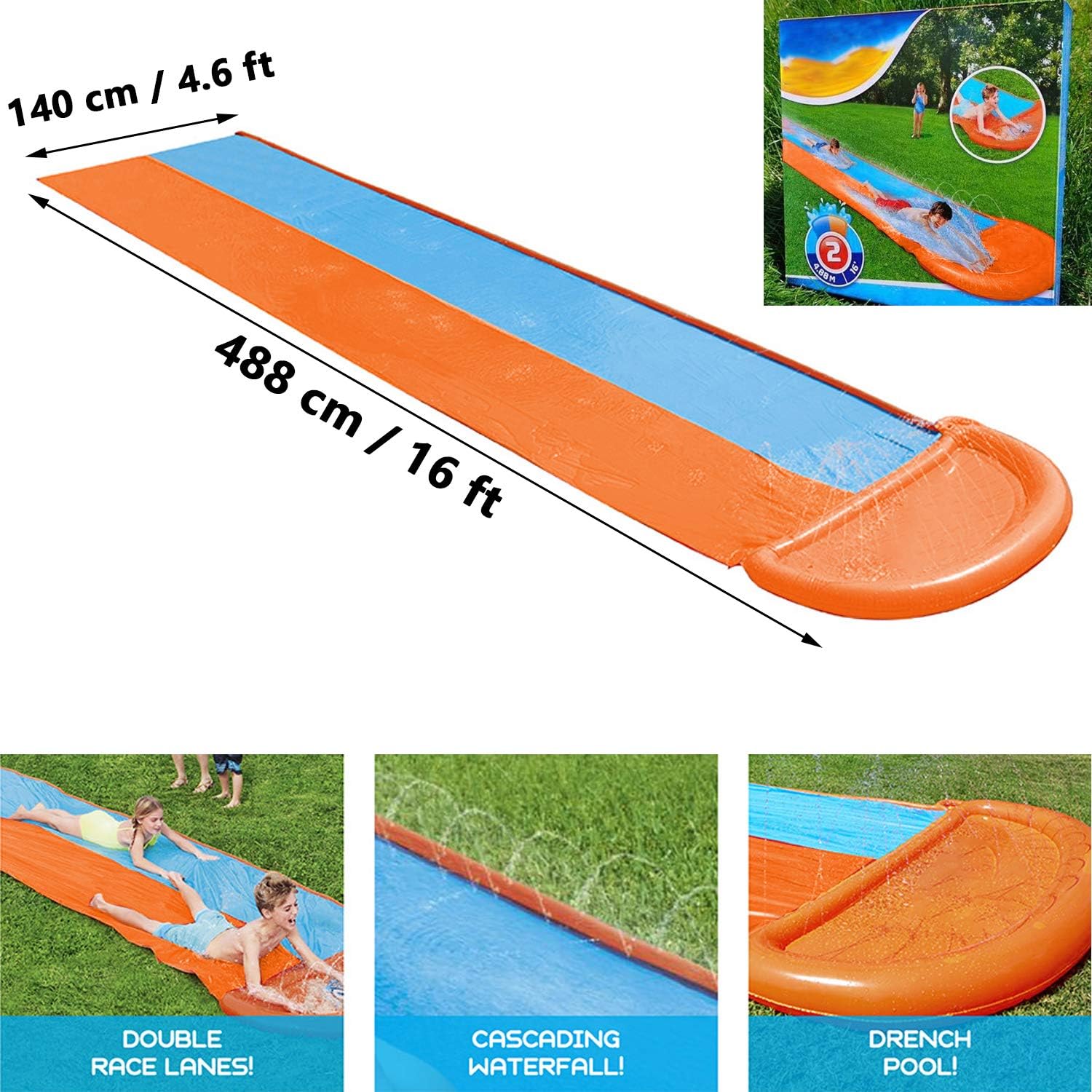 Vizor Taopleker Water Slip and Slide for Kids Adults, Backyard Giant Waterslide Racing Lanes and Splash Pool Games, Outdoor Blow Up Water Slides: Toys & Games