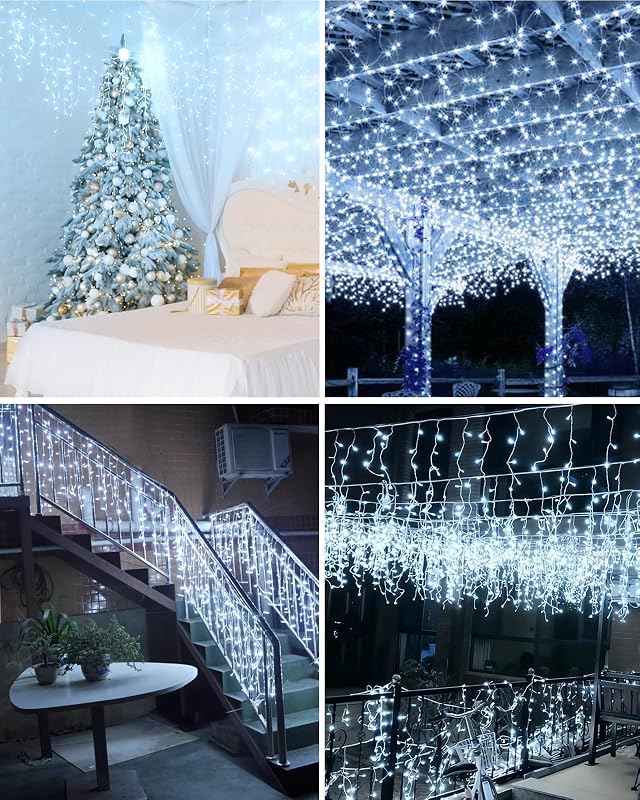 Cortina Luces Navidad Exterior 10M, 400LED Cadena de Luces, Guirnalda Luces de Cascada Prolongable, Función de Memoria, Temporizador, Decoración para Navidad, Fiesta, Boda, Jardín, Balcón, Ventana — foto 6 de 7