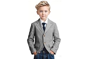 ACAMZ Linen Boys Kids Blazer Jacket Seersucker Boy's Lightweight Striped Blazers Formal Casual Tuxedo Suit Jackets Sport Coat