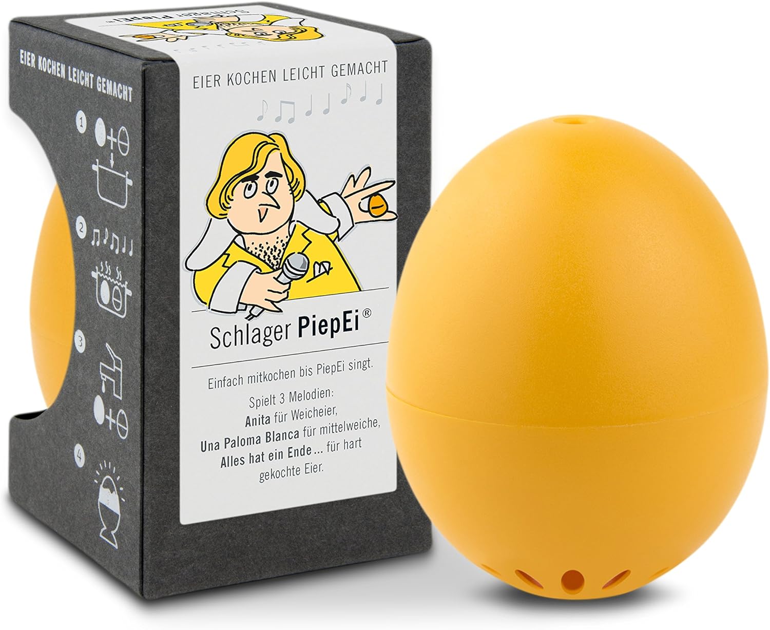 Brainstream Schlager PiepEi, Eieruhr zum mitkochen, Spielt 3 Melodien für 3 Härtegrade, A000976 ...