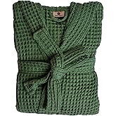 Viva Maison Unisex Hooded Waffle Robe for Women & Men 100% Turkish Cotton | Quick-Dry Bathrobe | Cozy Housecoat for Lounging (XXL Size, Dark Green Robe)