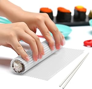 Kitchen Sushi Rolling Mat Non Stick Sushi Making Kit Japanese Plastic Sushi Rolling Maker Homemade DIY Sushi Plate Mat Gift White Color by Jell-Cell