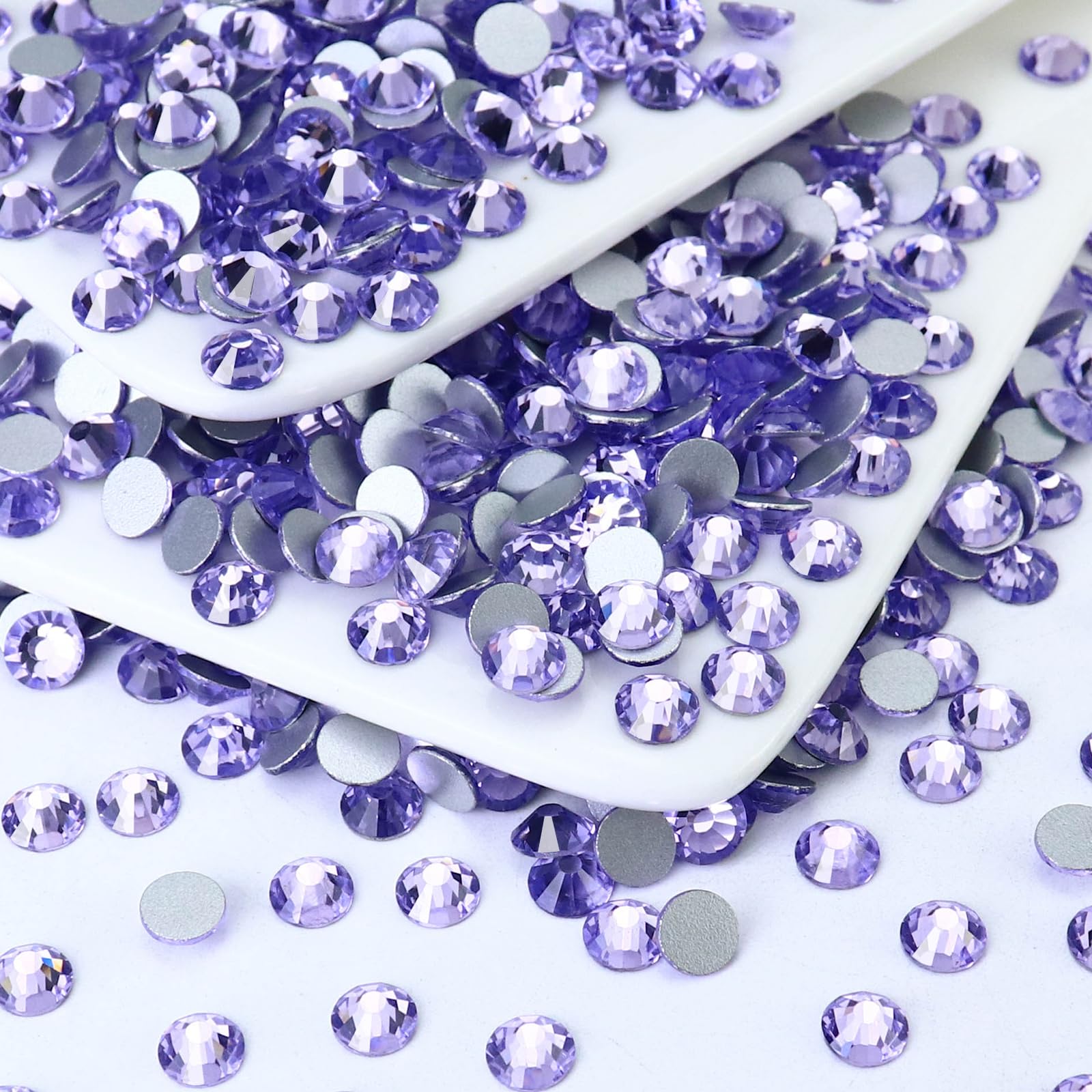 Photo 1 of Briskbloom 1440PCS SS20 Crystal Glass Flatback Rhinestones, Round Flat Back Crystal Gems for Nail Art and Craft Clothes, Glue Fix Diamond Stones Light Violet (4.6-4.8mm)