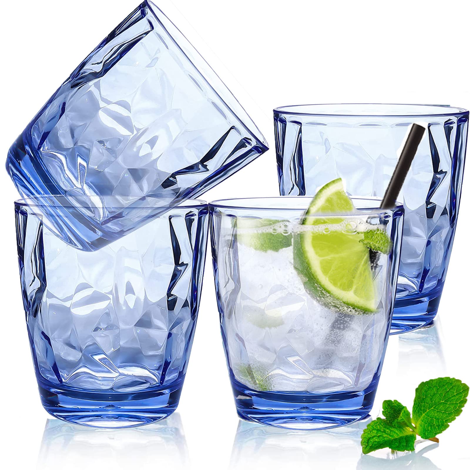 Plastic Tumblers, 300ml Unbreakable Tumblers Plastic Cups Glasses, Reusable Water Cups Acrylic Drinking Glasses, 10 Oz Portable Drinkware Water Tumblers for Juice, Beer, Picnic, Party Camping, 4 Pack