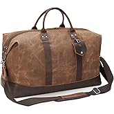 Polare 23” Waterproof Travel Duffel Bag Waxed Canvas Cowhide Leather Trim Luggage for Gym 55L Weekender Overnight Carry on Bag (Brown-23")