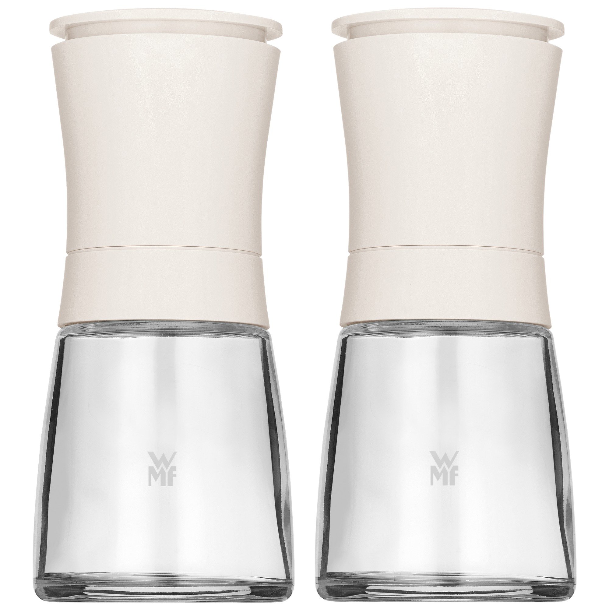 WMF Trend Mill Set of 2 Unfilled Salt and Pepper Mills Glass Containers Ceramic Grinder Salt Pepper Mill Spices White