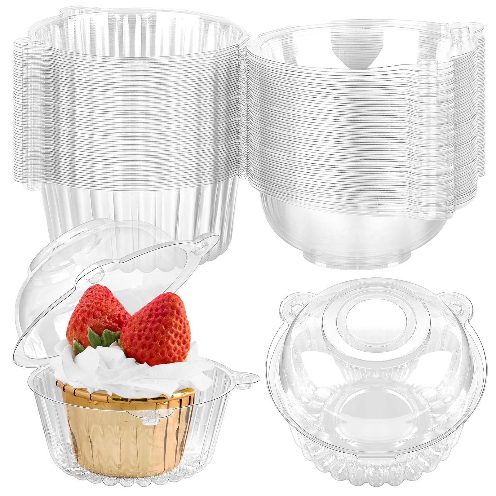 Photo 1 of 100ct Cupcake Holders Individual Cupcake Containers, Disposable Clear Plastic Single Cupcake Carrier with Dome Lid for Dessert To-Go, Muffin, Cheesecake, Pastries