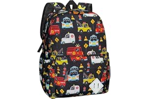 RSUARSUA Little Kids Backpack for Girls Boys - 15 Inch Preschool Kindergarten Backpack Cute Car Patterns School Bag for Aged 3-8, Black