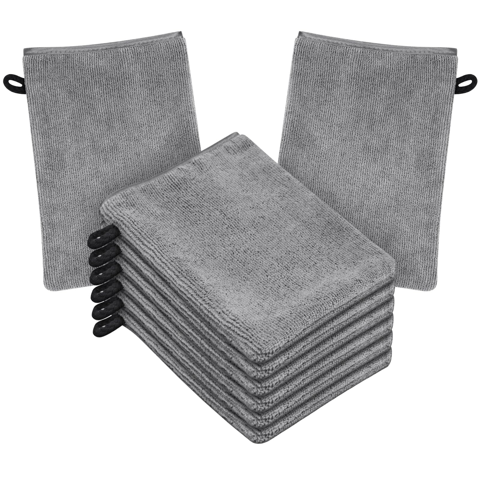HOTUT 8 Pack Microfiber Body Wash Mitts, 15x20 cm Flannels Soft Shower Face Mitts, Face Cleansing Mitts, Soft Face Mitten, Bath SPA Cloth, Reusable Makeup Remover Mitt Gloves (Grey)