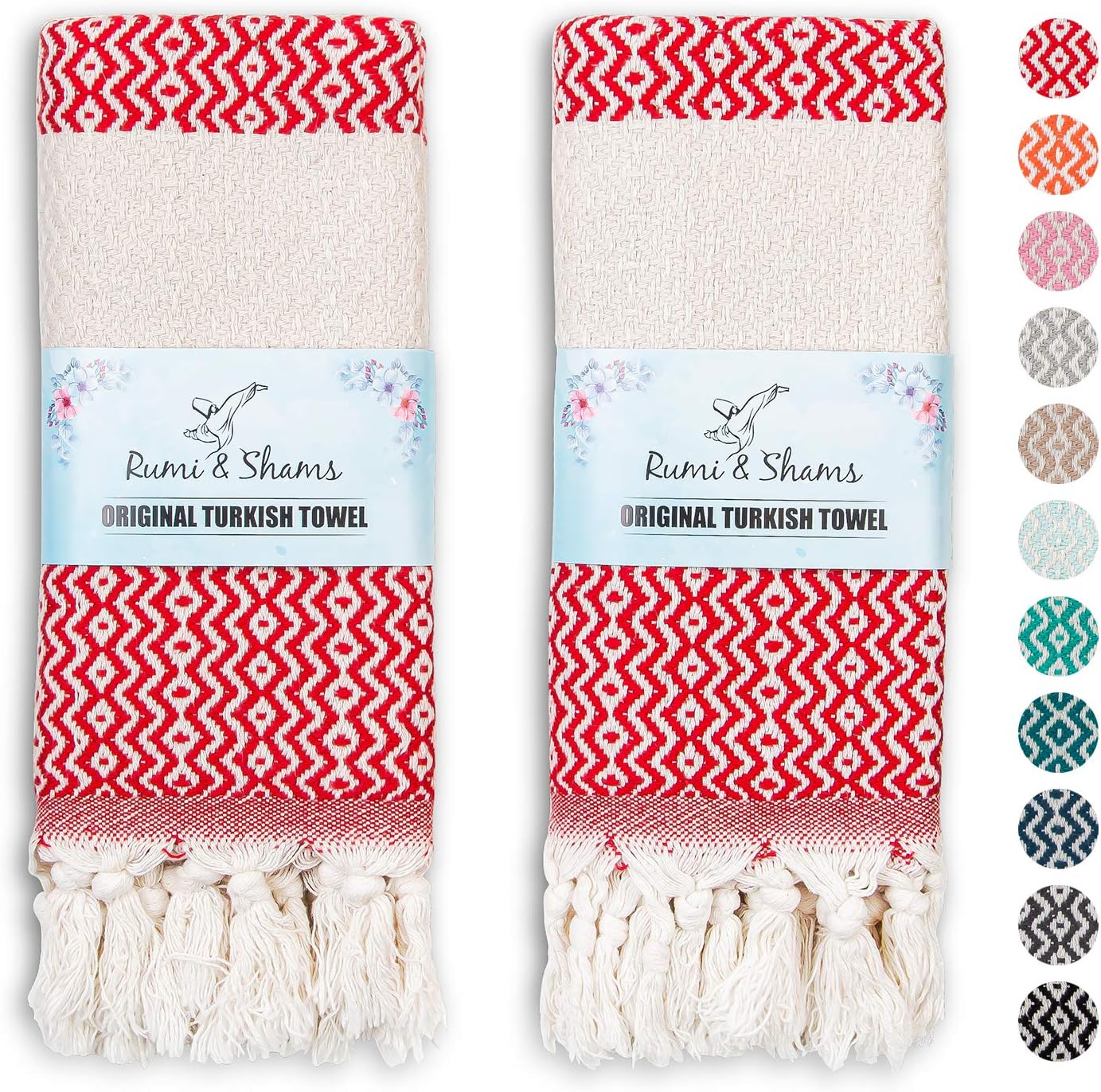 RUMI & SHAMS Turkish Hand Towel for Bathroom and Kitchen – 2 Pcs Luxurious Decorative Hand Towels for Bathroom – 100% Cotton Farmhouse Kitchen Towels – 16 x 35 Inches Kitchen Hand Towels (Denim): Home & Kitchen