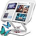 Acrylic Book Stand with 360° Rotating Body, Foldable Book Holder, Recipe and Laptop, Support up to 8.8 lb, Clear Stylish Ergonomic Design