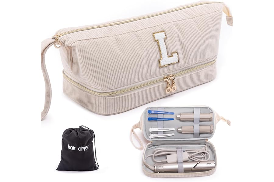 ELCUPA Initial Personalized Hair Dryer Case,Double-Layer Hair Tools Travel Carrying Case for Shark FlexStyle with Hair Dryer Bag- Hair Air Wrap Dryer Case Flat Curling Iron Travel Organizer Gift