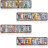 TREEPERI Vintage Street Sign Wall Decor Bathroom Metal Tin Signs 4 PCS - Anything is possible Be amazing today Believe in yourself Never give up