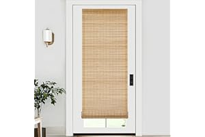 LazBlinds No Tools No Drill Bamboo Roller Shades, Cordless Bamboo Blinds, Light Filtering Roll Up Blinds for Windows, French Door, Porch or Patio Privacy Screen, 26'' W x 70'' H, Brown206