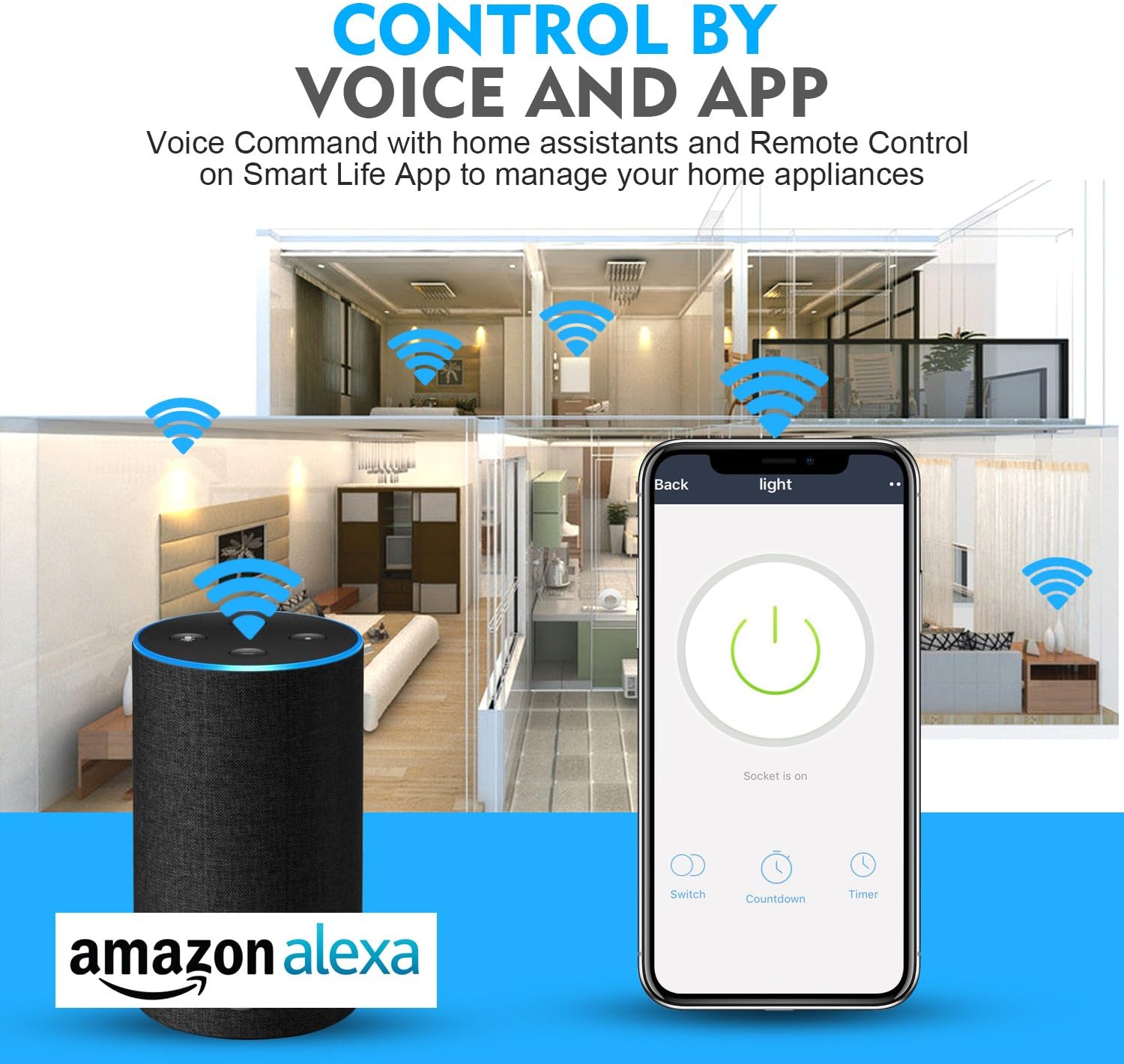 Smart Plug Esicoo - A Certified Works with Alexa, Echo & Google Home – Only WiFi 2.4G - - 