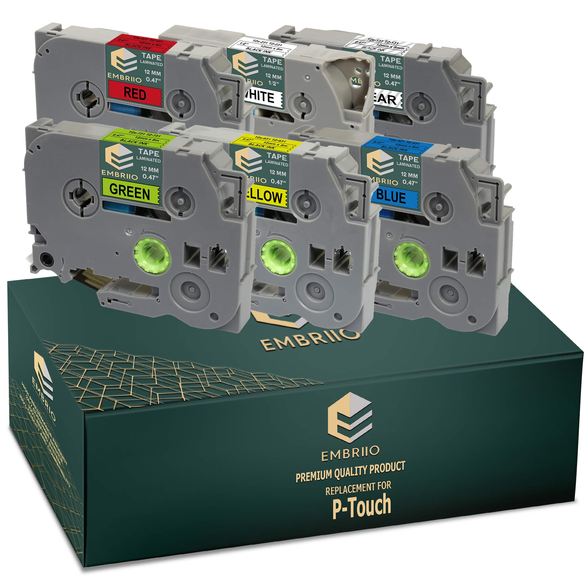 EMBRIIO TZe-231 131 431 531 631 731 6 Label Tapes 12mm Replacement for Brother P-Touch PT-H110 E550WVP E100 P700 H105 H101C D600VP H100 P750W H100LB| Black on Clear/White/Red/Blue/Yellow/Green