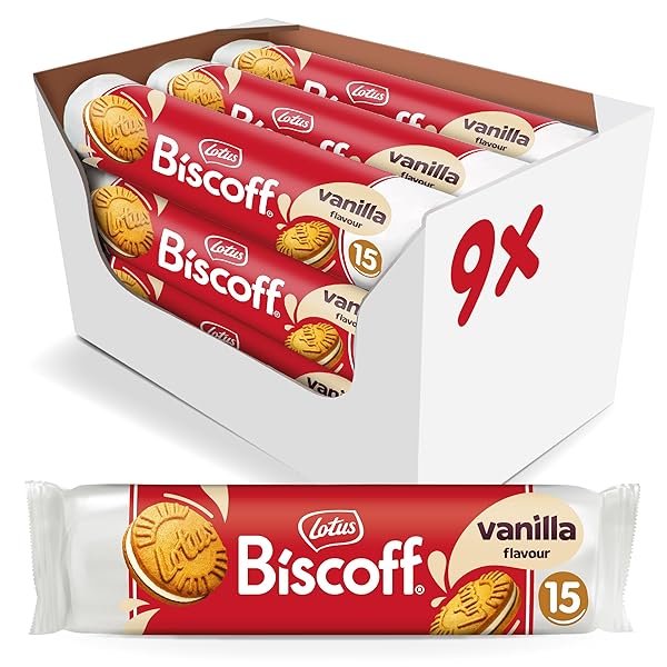 LOTUS VANILLA FLAVOR BISCOFF SANDWICH COOKIES, 5.29 OUNCES (PACK OF 9)