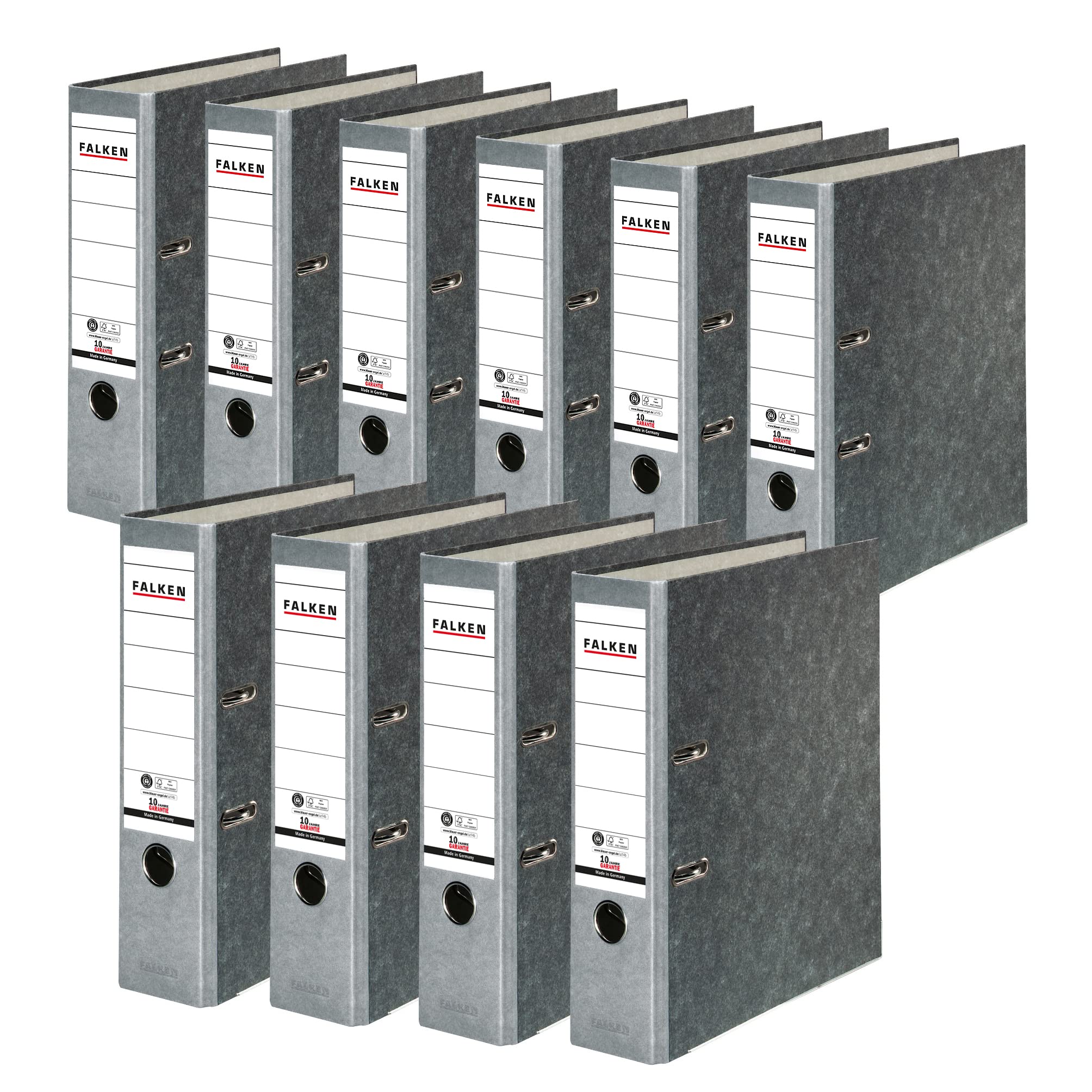 Original Falken pack of 10 recycled folders Cloud Marble. Made in Germany. 8 cm wide DIN A4 grey spine ring binder file folder letter file office folder cardboard folder CO2-neutral Blue Angel