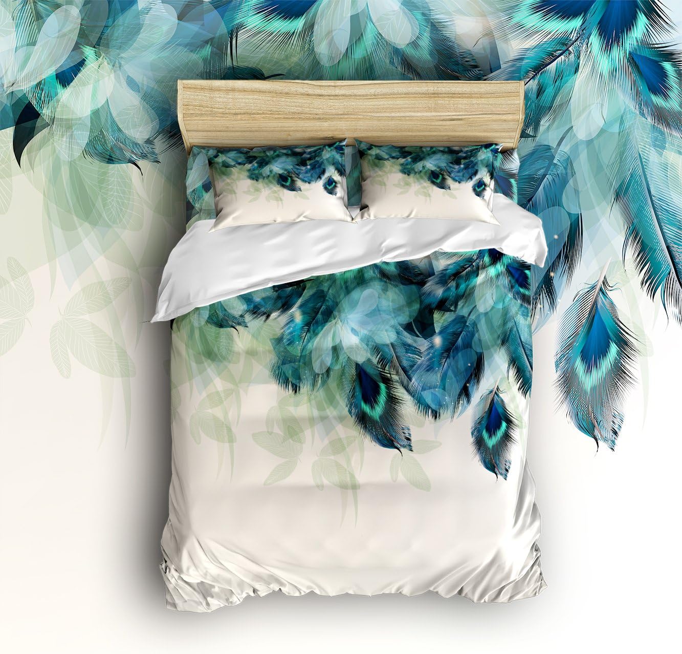 Anzona Lightweight Microfiber Duvet Cover Sets, Artistic Hand Painted Peacock Feathers Design, Comfortable Breathable and Soft