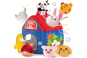 SAIMAND Baby Toys 6-12 Months, Barn with Stuffed Farm Animals, Montessori Toy for Babies, Sensory Toys for Toddlers 1-3, Portable Baby Farmhouse Toy, Birthday Gift for Infants & Toddlers
