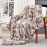 Touchat Ruched Faux Rabbit Fur Throw Blanket, 700 GSM Luxury Dual-Sided Soft Cozy Blanket, Fuzzy Fluffy Plush Blanket for Bed, Couch and Sofa - 50"x60", Tie-dye Coffee