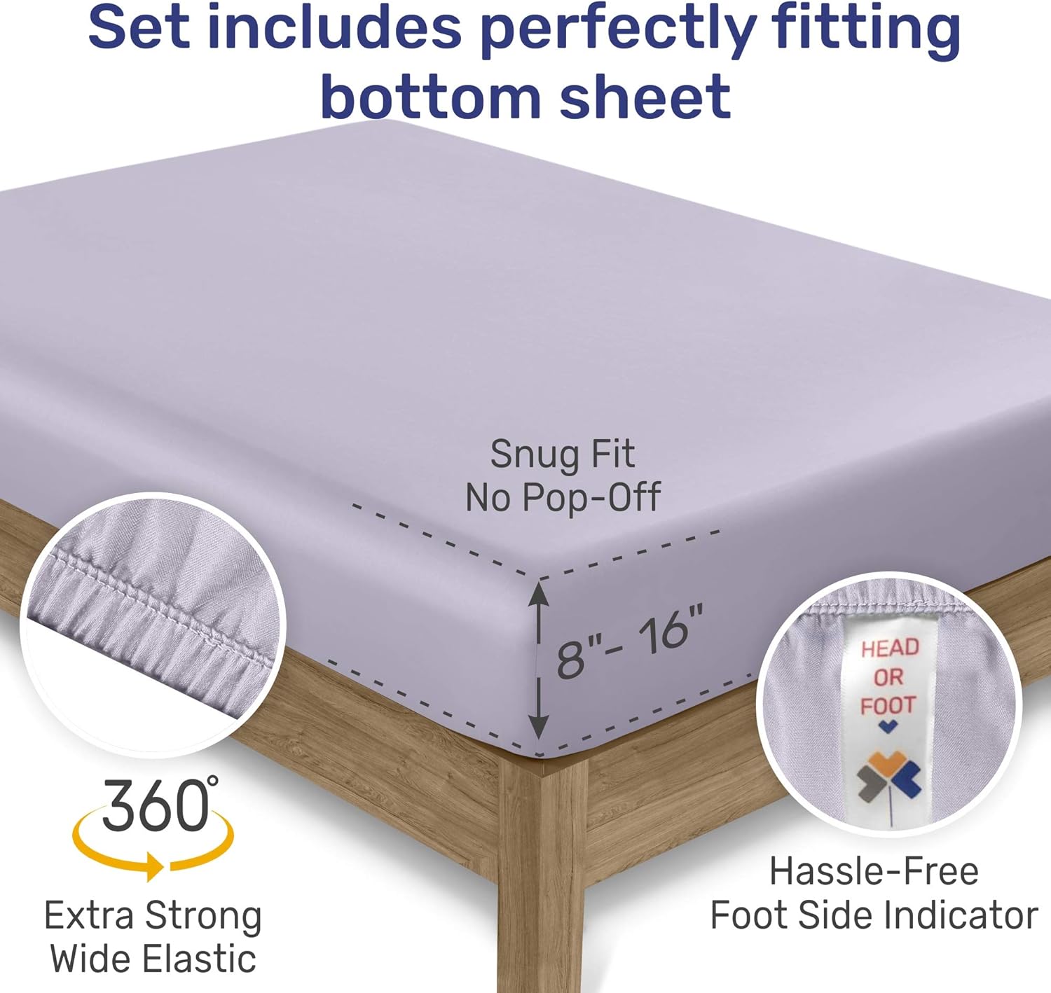 Lavender Queen Sateen Bed Sheets - 100% Pure Cotton 400 Thread Count, Solid Color 6 Piece Soft Sheet Set, Comfortable Wrinkle Resistant Bedding, Deep Pocket Fits Mattress 16 Inches: Home & Kitchen