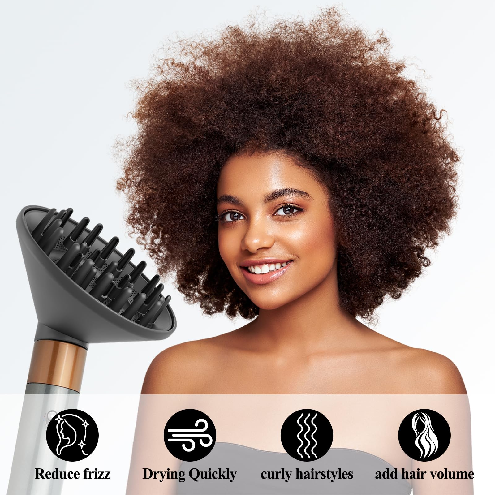 Large Diffuser Attachment Compatible with Dyson Airwrap, Upgraded Bigger Diffuser Nozzle to Dryer Faster and Define Curls Hair, Grey
