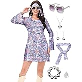 FEELJAM 70s Disco Outfit Women - Vintage Sequin Go Go Dance Dress Costume - Shiny Disco Dress for 70's Theme Parties