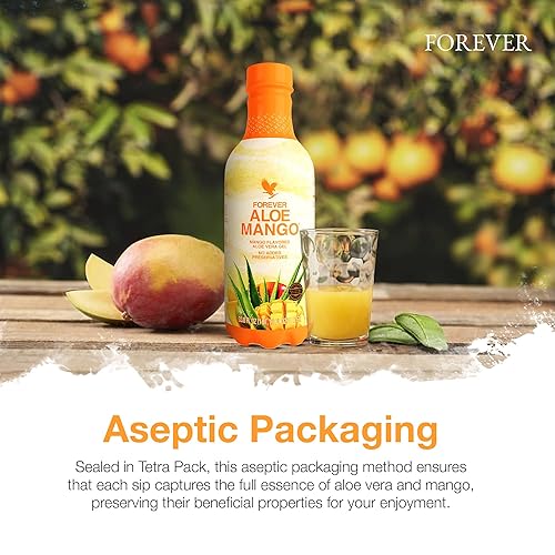 Forever Living - Forever Aloe Mango - Pure Aloe Vera Gel Infused with Mango  - Gluten-Free and Vegan with Added