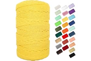 BYWORLD 3mm Cotton Macrame Cord, 220 Yards (200m) Yellow, 100% Natural Cotton, Twisted by 4 Strands, Ideal for Macrame Kit, Plant Hangers, Wall Hangings, Decorative Crafts