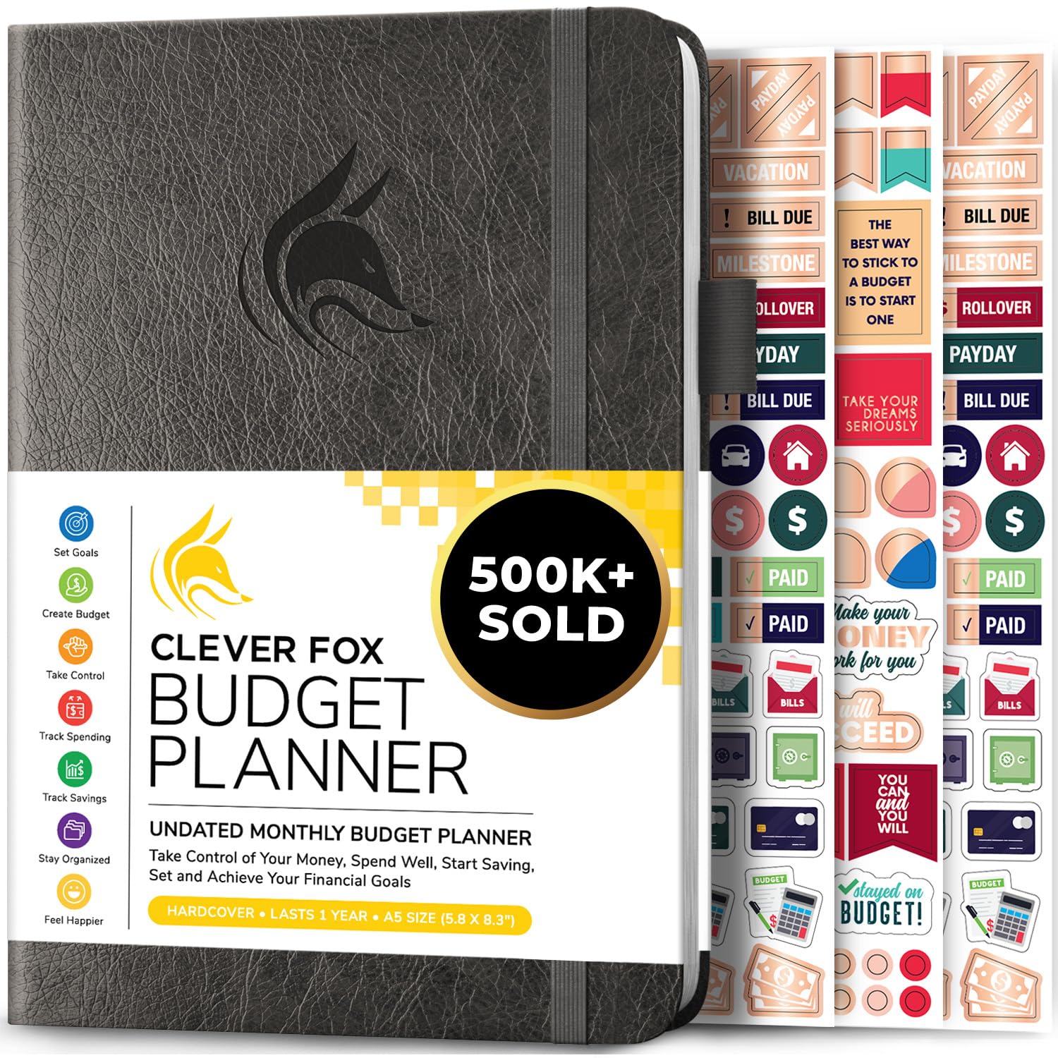 Clever Fox Budget Planner - Expense Tracker Notebook. Monthly Budgeting Organizer, Finance Logbook & Accounts Book, Bill Tracker, A5 (Dark Grey)