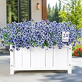 Alupssuc 24 Bundles Artificial Flowers for Outdoors Decoration, UV Resistant Silk Violet Faux Colorful Daisy Eucalyptus Spring Fake Plants for Outside Indoor Yard Home Patio Porch Decor, Blue