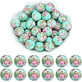 WEWAYSMILE 20 Pcs 15mm Silicone Beads Bulk Printed Silicone Focal Beads for Pens DIY Bracelets Necklaces Lanyards Beaded Craft Supplies(Peach Blossom)