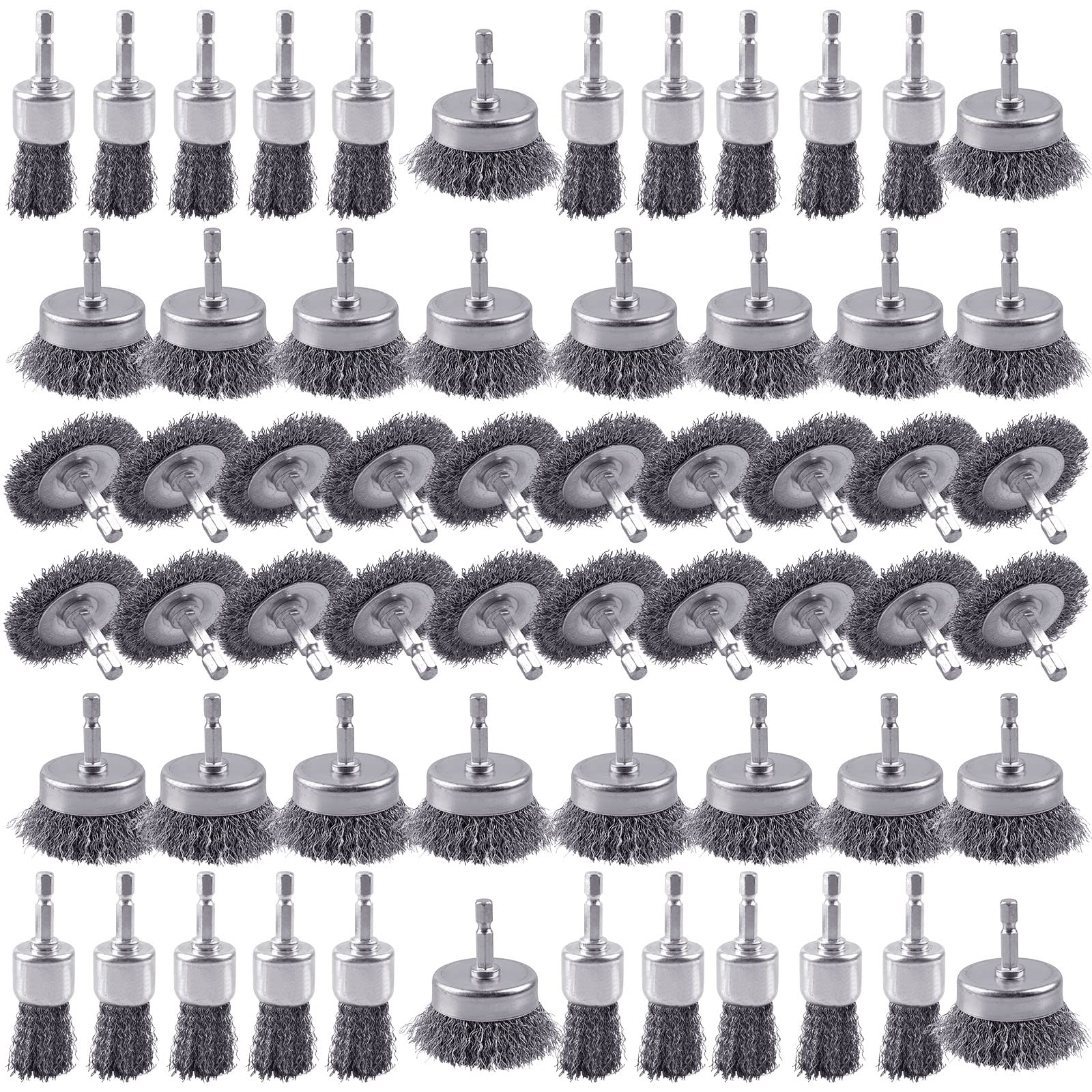 Photo 1 of 60 Pack Rocaris Carbon Steel Wire Wheel Brush Set - Cup, Wheel, and Pen Brushes With 1/4-Inch Hex Shank for Rust Removal, Corrosion and Scrub Surfaces