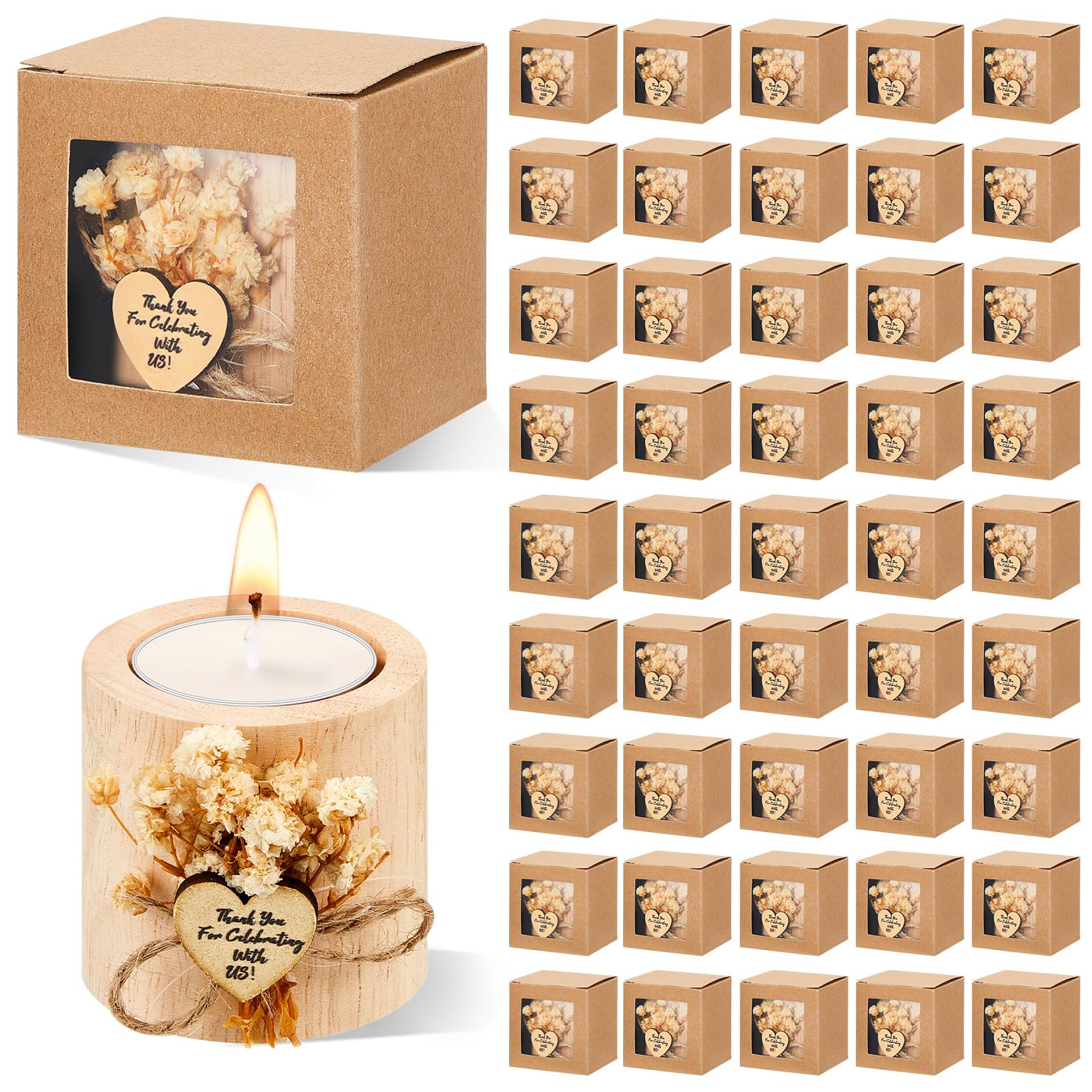 Photo 1 of Otuuz 50 Pcs Rustic Wedding Party Favor Candle Holders Bridal Shower Favors Wooden Candles Favors Gifts Souvenirs for Guest Romantic Gifts Wedding Decorations (Light Brown)