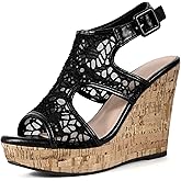 Perphy Lace Ankle Strap Platform Wedges Heel Sandals for Women