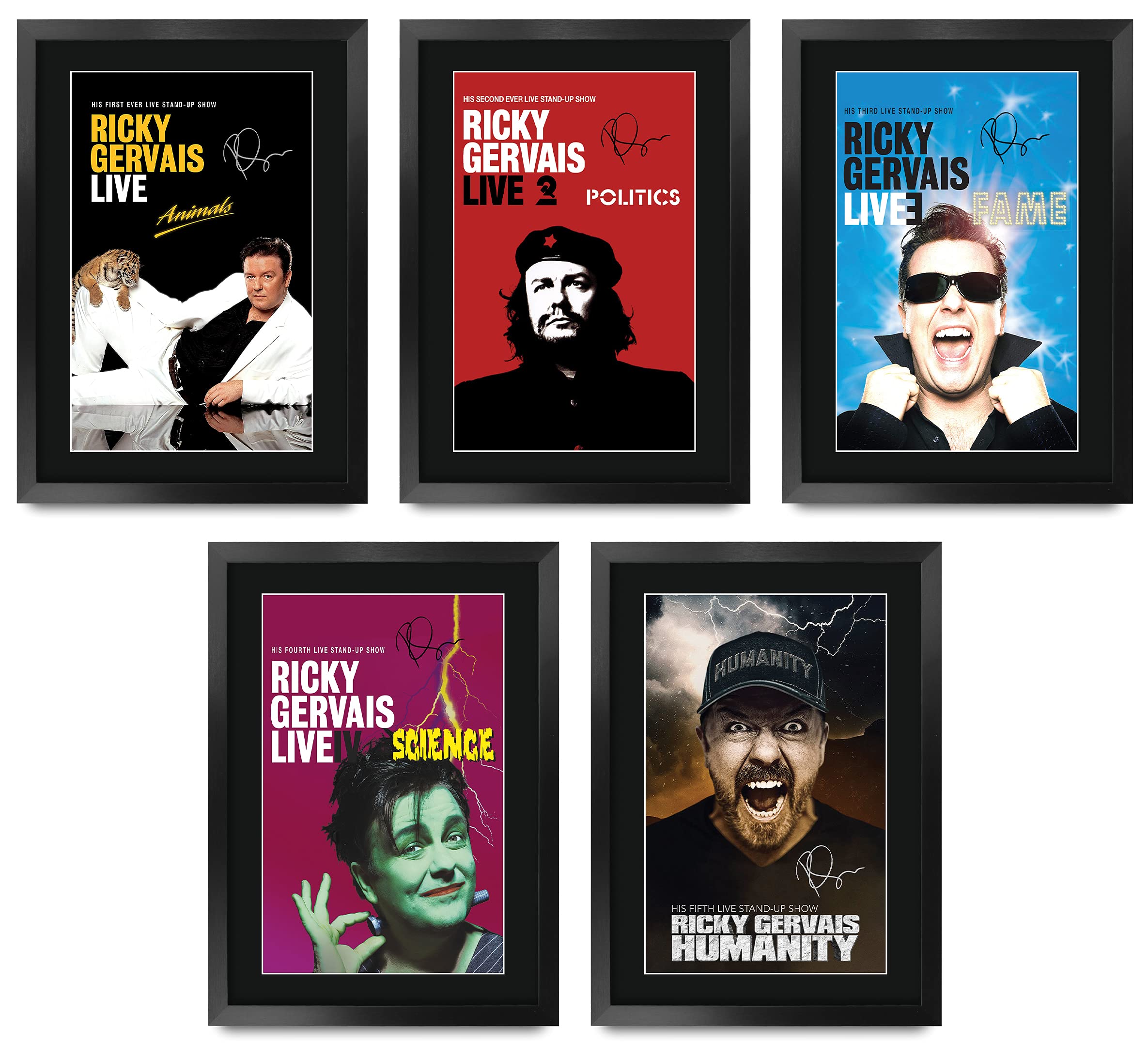 HWC Trading FR A3 Ricky Gervais Live Collection x 5 Gifts Printed Signed Autograph Poster for TV Memorabilia Fans - A3 Framed