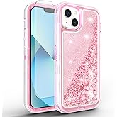 Asuwish Phone Case for iPhone 14 Plus 6.7 inch with Screen Protector Bling Liquid Glitter Clear Hybrid TPU Military Grade Protective Cell Cover i-Phone 14+ iPhone14Plus 5G i i14 + iPhone14 14Plus Pink