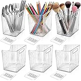 WRINGKIT 6 Pack Storage Bins Wall Mounted, Plastic Shower Basket Caddy with Self-Adhesive Hooks, Stackable Hanging Bin Storage Organizer Holder for Cabinet, Kitchen, Bathroom, Freezer, Under Sink