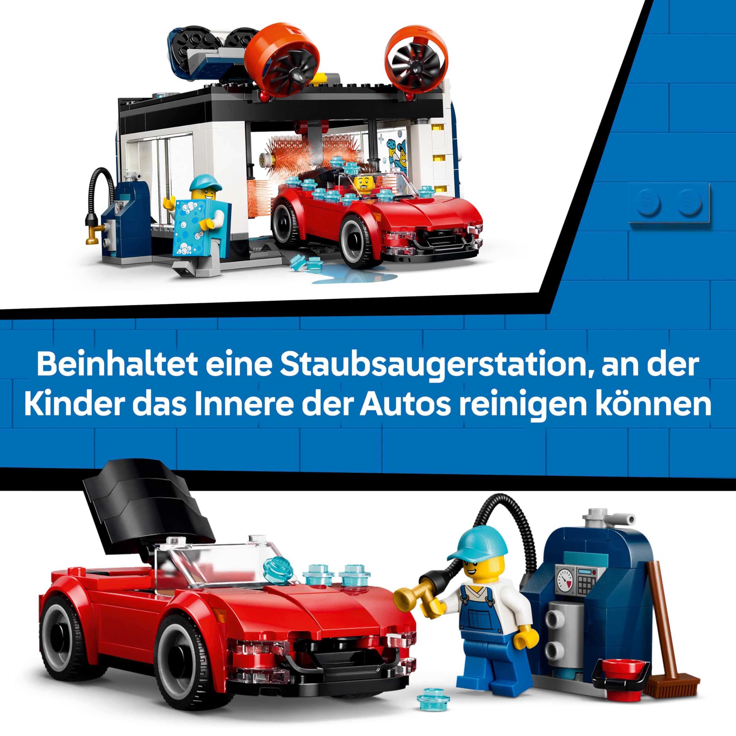 LEGO City Waschstraße Spielzeug - inkl. 2 Modellautos, Waschfunktion und 4 Minifiguren mit Zubehör - Geburtstagsgeschenk für Jungen ab 6 Jahren - 60497 5